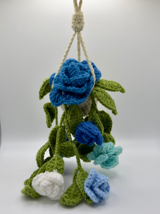 Blue Rose Hanging Flower Pot