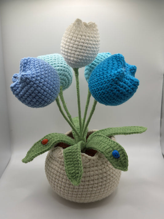 Blue Tulips Flower Pot